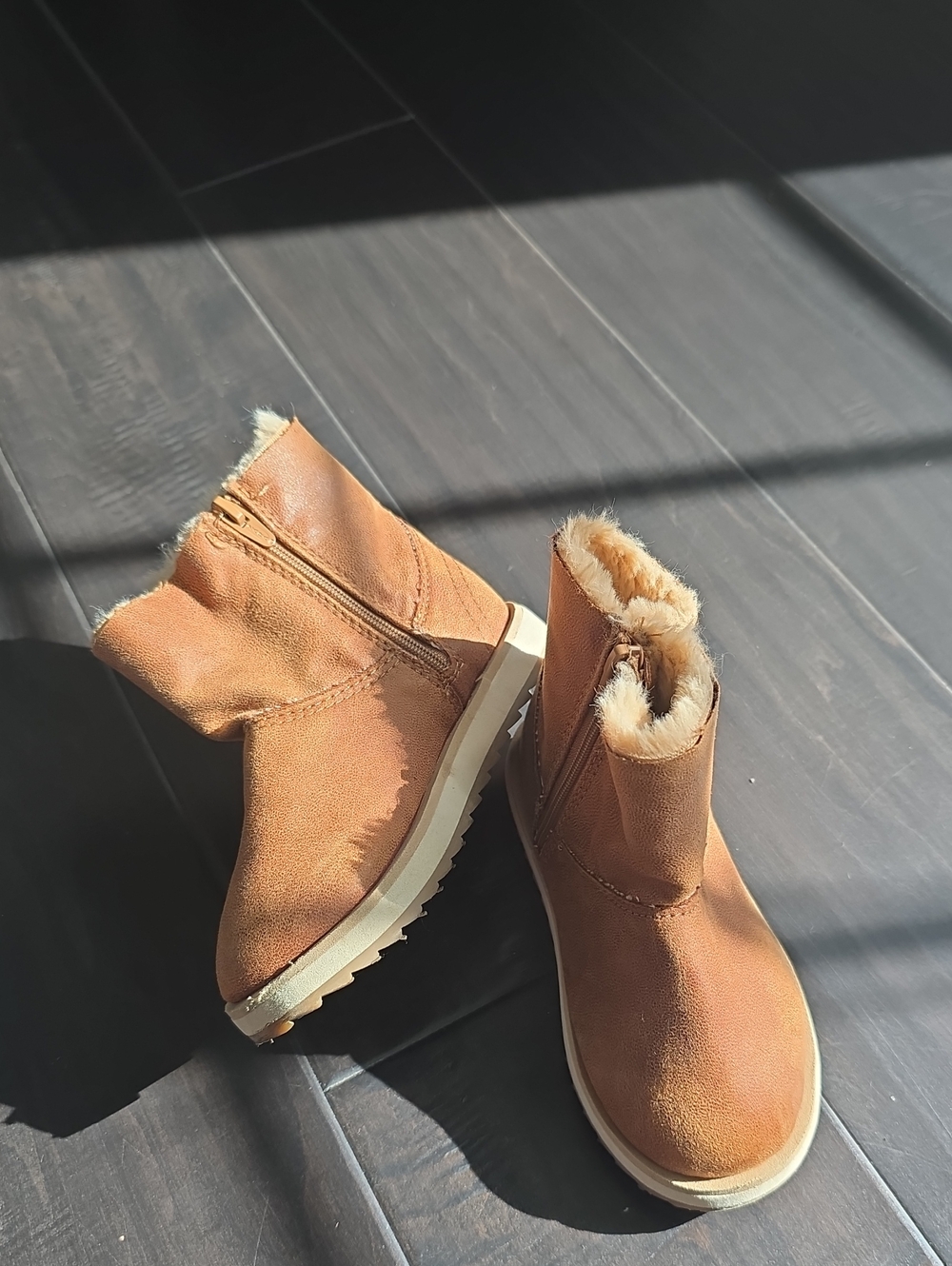 Zara Tan Faux-Fur Lined Kids Side-Zip Boots